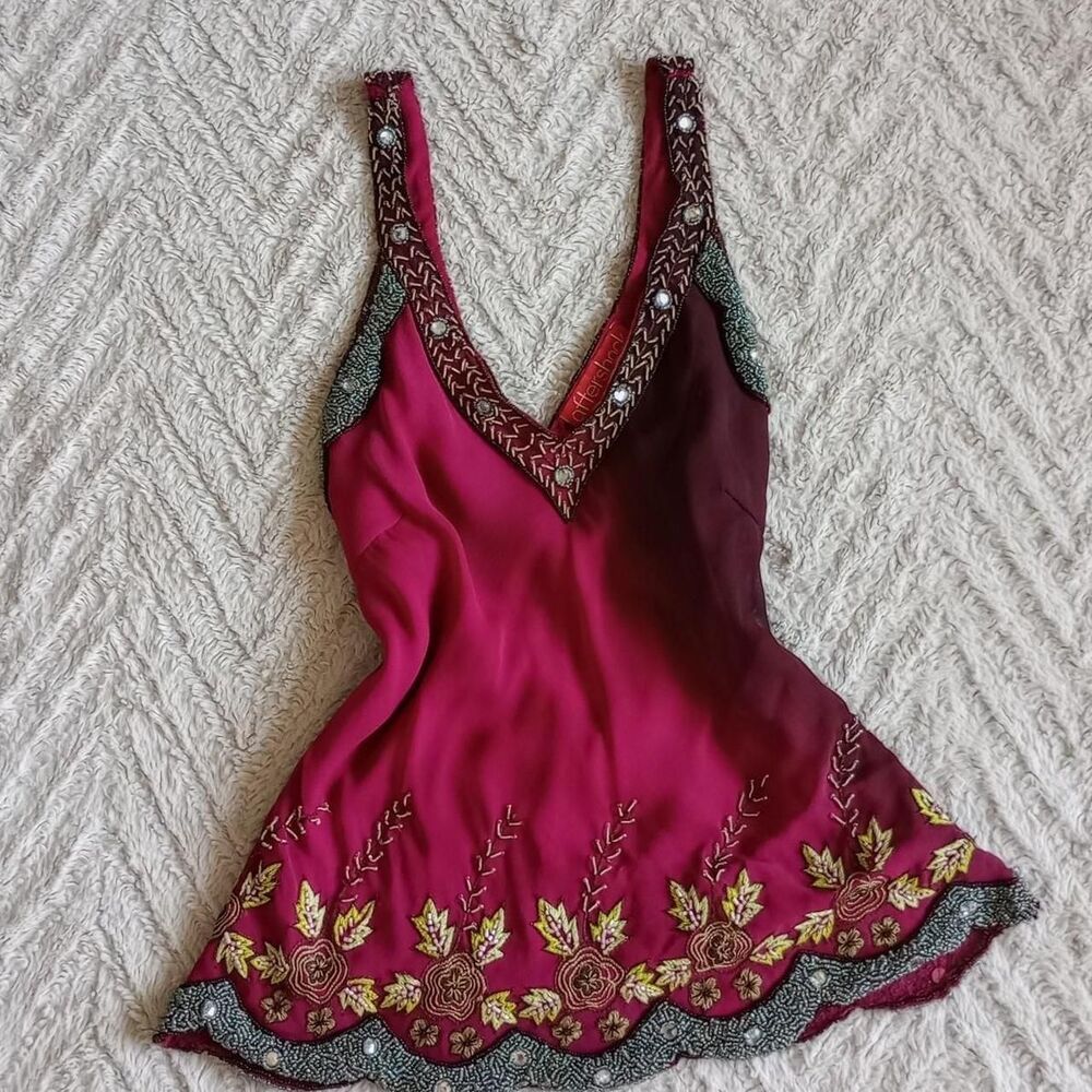 Y2K Aftershock Ombré Silk Beaded Floral Fairy Top